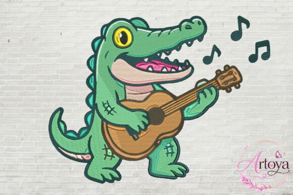 Alligator Guitar Embroidery Design