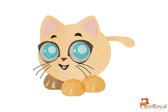 Cute Big-Eyed Kitten Embroidery Design