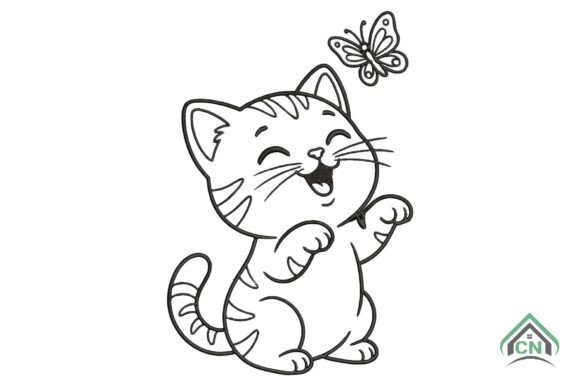 Cute Cat with Butterfly Embroidery