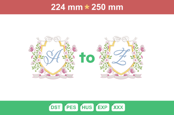 Floral Crest Monogram A–Z Embroidery Set