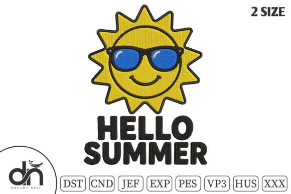 Hello Summer Cool Sun Embroidery Design
