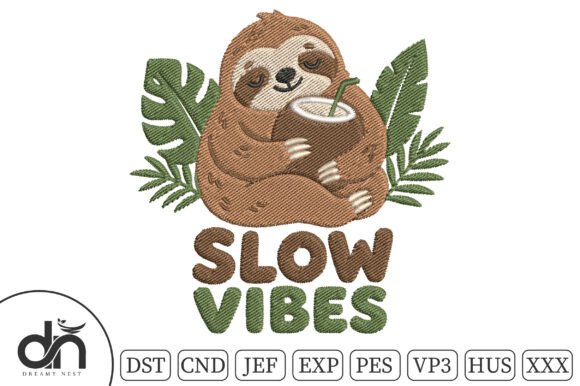 Slow Vibes Sloth Coconut Embroidery