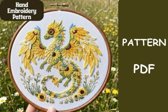 Sunflower Dragon Embroidery Pattern, Beg