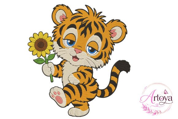 Tiger Sunflower Embroidery Design