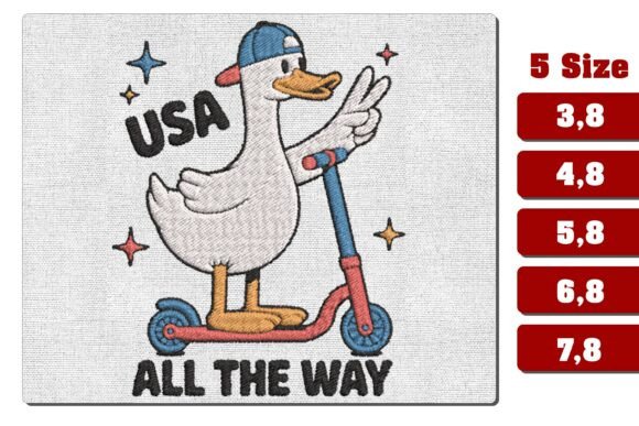 USA All the Way Duck Scooter Embroidery